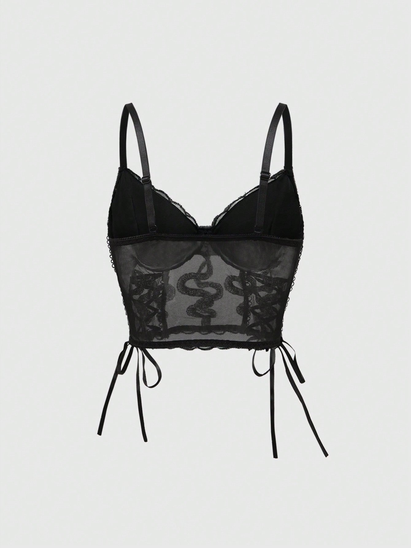 ROMWE Goth Bralette gótico con bordado de serpiente, cordones y arco interior
