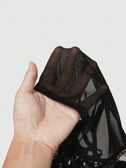 ROMWE Goth Bralette gótico con bordado de serpiente, cordones y arco interior