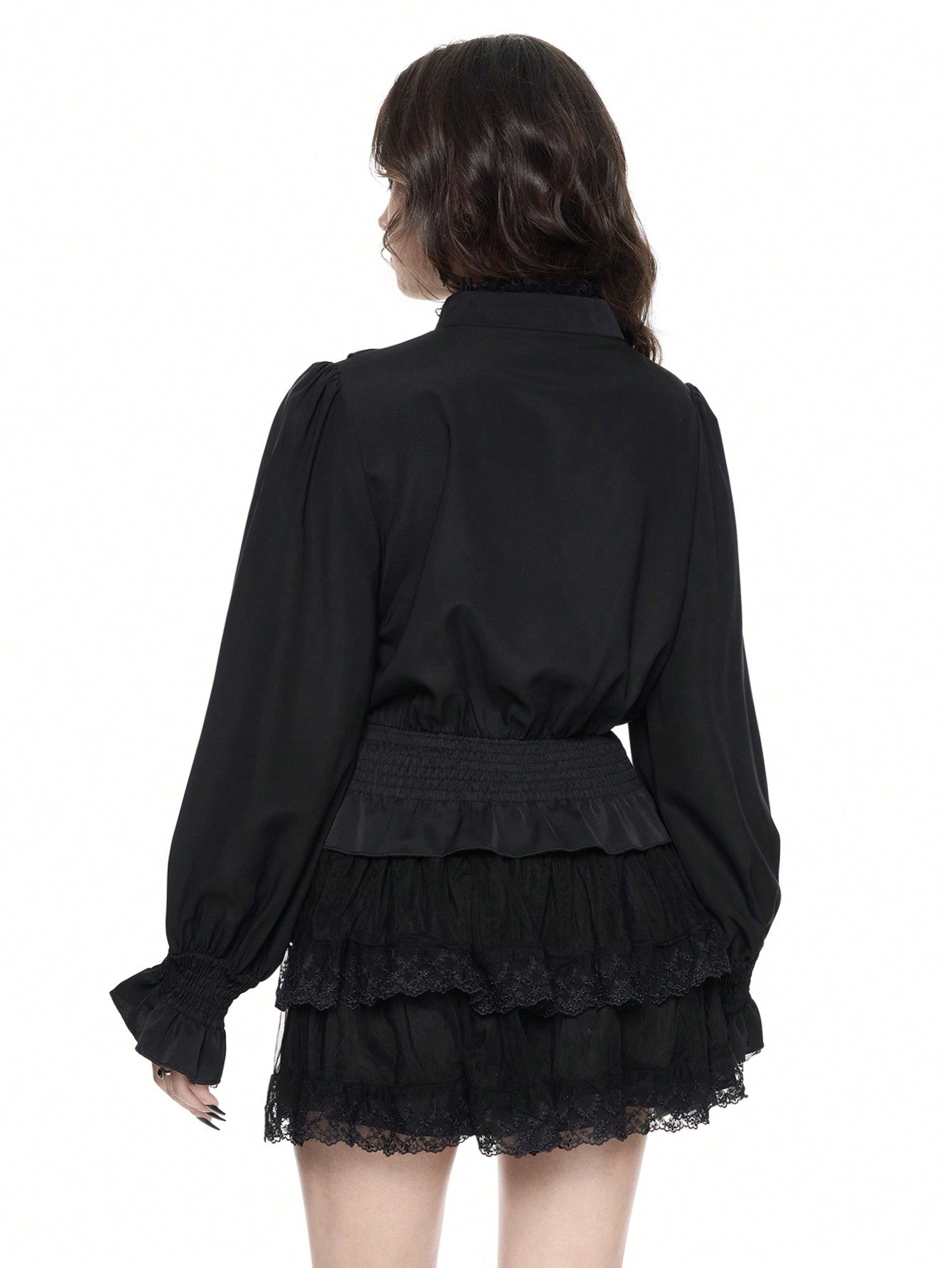 ROMWE Goth Camisa de mujer con mangas de farol, con volantes y estilo gótico/palaciego de vampiro
