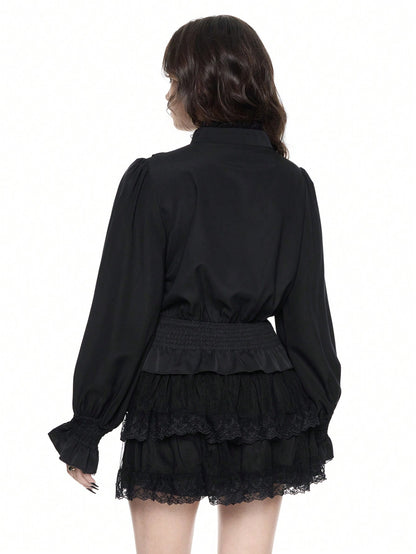 ROMWE Goth Camisa de mujer con mangas de farol, con volantes y estilo gótico/palaciego de vampiro