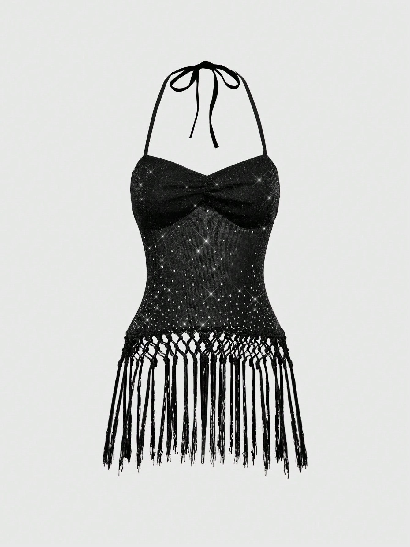 ROMWE Goth Camiseta de tirantes finos con espalda descubierta, de malla y con aplicaciones de strass, de estilo vintage y sexy, ideal para vacaciones