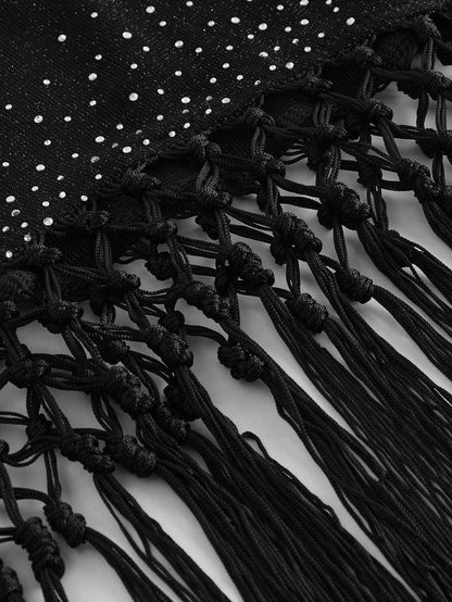 ROMWE Goth Camiseta de tirantes finos con espalda descubierta, de malla y con aplicaciones de strass, de estilo vintage y sexy, ideal para vacaciones