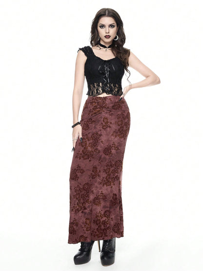 ROMWE Goth Camiseta sin tirantes ceñida con encaje para mujer