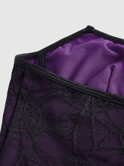 ROMWE Goth Camiseta sin tirantes para mujer con diseño de cuello de murciélago de encaje de telaraña gótico oscuro
