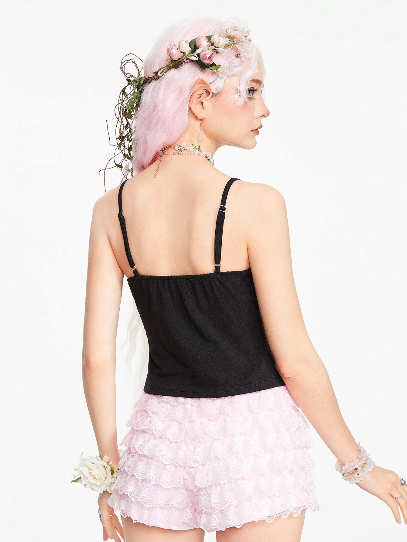 ROMWE Goth Camisola ajustada de mujer con impresión de encaje de textura de pintura al óleo artística de estilo palaciego vintage y gentil