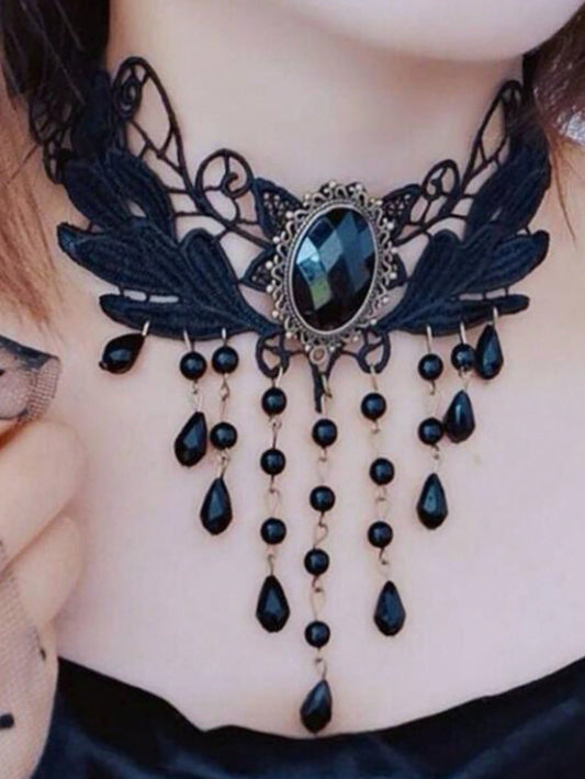 ROMWE Goth Collar gargantilla de encaje con cruz punk, collar gótico lolita vintage de nicho para mujer