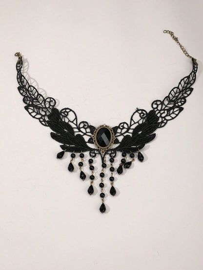 ROMWE Goth Collar gargantilla de encaje con cruz punk, collar gótico lolita vintage de nicho para mujer
