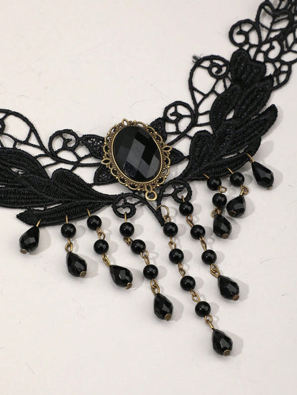 ROMWE Goth Collar gargantilla de encaje con cruz punk, collar gótico lolita vintage de nicho para mujer