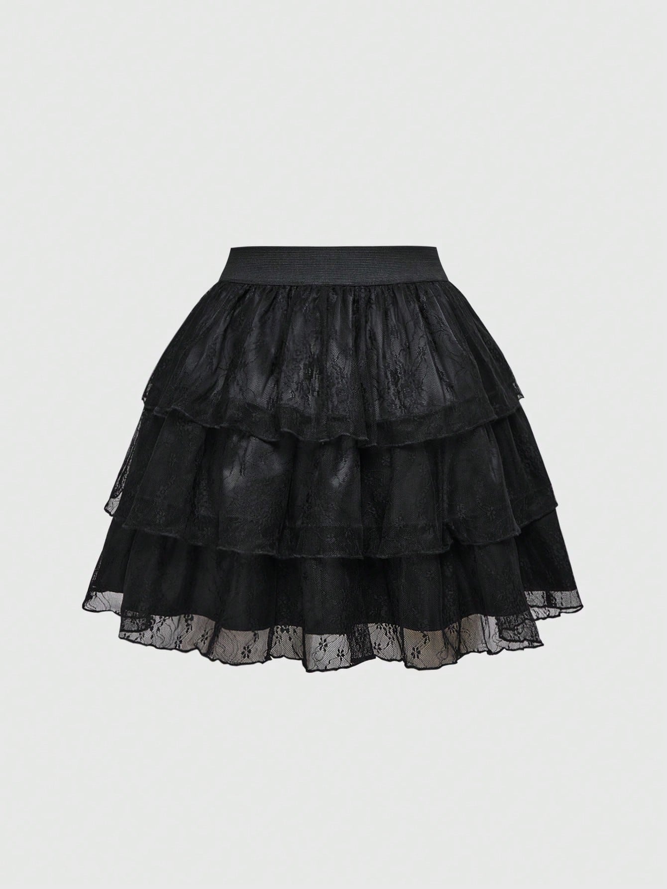 ROMWE Goth Elegante falda romántica gótica vintage de 3 niveles con diseño de encaje en silueta A