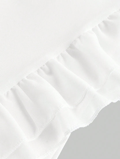 ROMWE Goth Falda ultraasimétrica con volantes en el borde y cinturón decorativo con shorts para damas