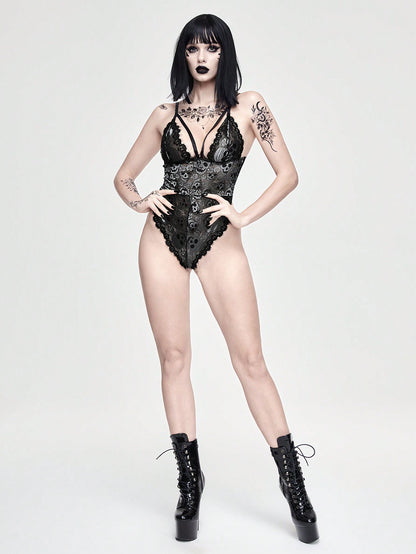 ROMWE Goth Mono sexy de estilo gótico con encaje de esqueleto