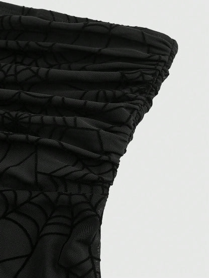 ROMWE Goth Parte superior corta desmontable con malla de tela de araña sexy para el ombligo, estilo Y2K para mujeres