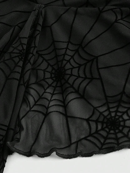 ROMWE Goth Parte superior corta desmontable con malla de tela de araña sexy para el ombligo, estilo Y2K para mujeres