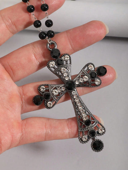 ROMWE Goth Set de 2 collares de clavícula con colgante de estrella de cinco puntas hueca y perla falsa de estilo bohemio, collares de cuentas redondas y estrelladas de moda para mujeres