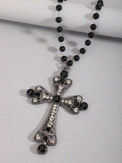 ROMWE Goth Set de 2 collares de clavícula con colgante de estrella de cinco puntas hueca y perla falsa de estilo bohemio, collares de cuentas redondas y estrelladas de moda para mujeres