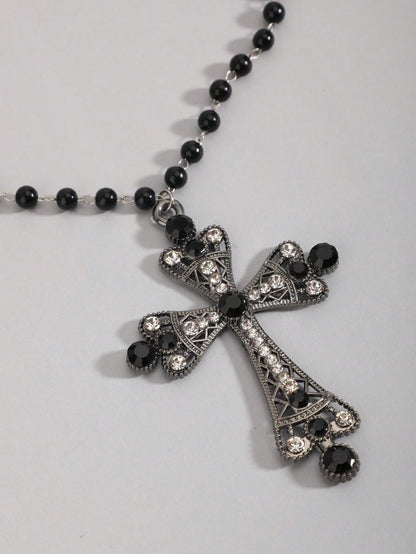 ROMWE Goth Set de 2 collares de clavícula con colgante de estrella de cinco puntas hueca y perla falsa de estilo bohemio, collares de cuentas redondas y estrelladas de moda para mujeres