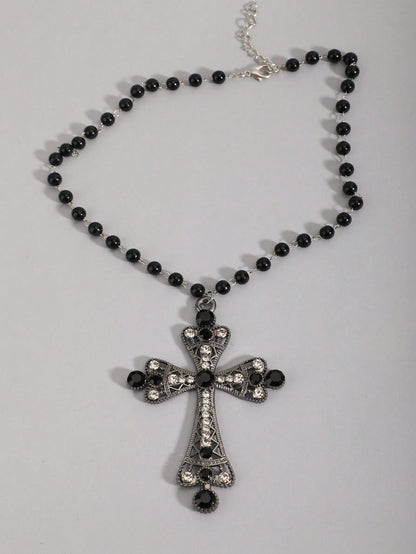 ROMWE Goth Set de 2 collares de clavícula con colgante de estrella de cinco puntas hueca y perla falsa de estilo bohemio, collares de cuentas redondas y estrelladas de moda para mujeres