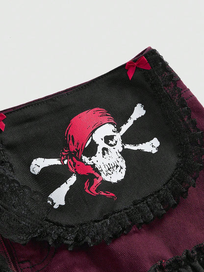 ROMWE Goth Shorts vaqueros mini de pirata oscuro tipo Y2K con calavera