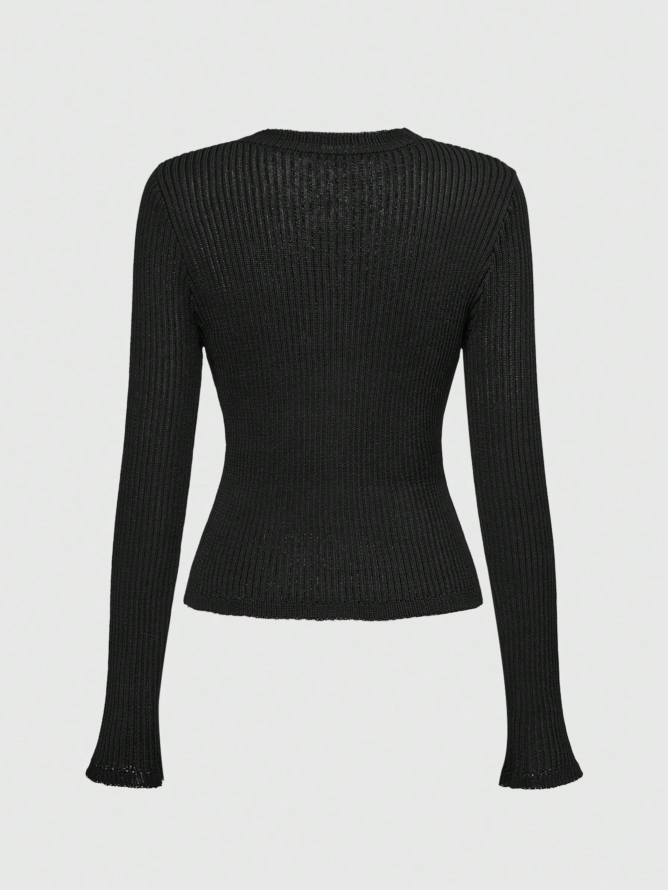 ROMWE Goth Suéter casual de mujer con botones delanteros, mangas largas y detalles gráficos