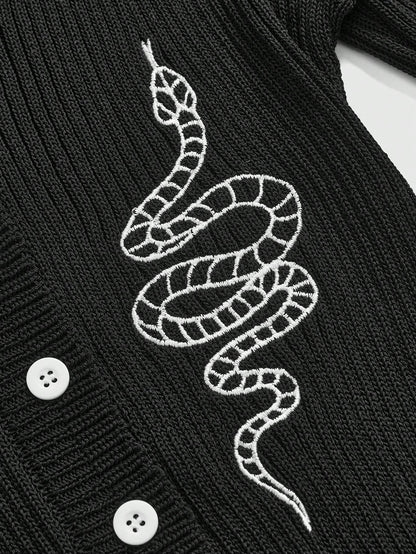 ROMWE Goth Suéter casual de mujer con botones delanteros, mangas largas y detalles gráficos