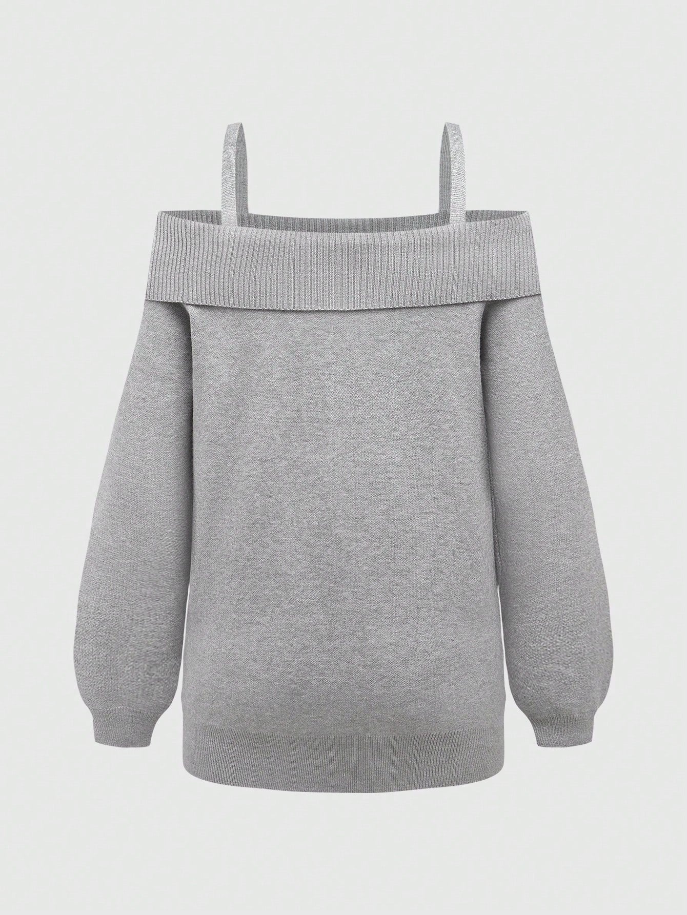 ROMWE Goth Suéter holgado con abertura en los hombros y patrón jacquard de gatos en talla grande en color gris