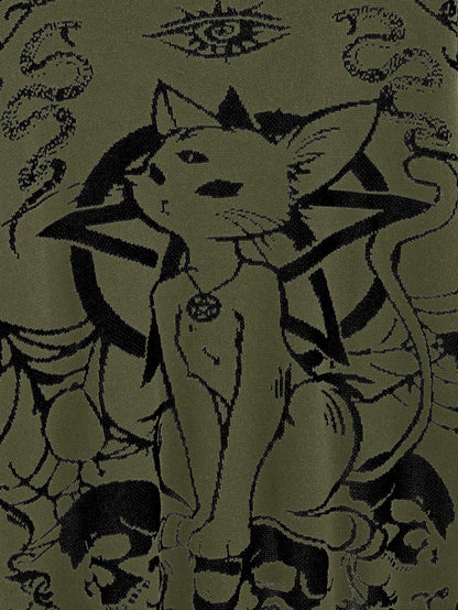 ROMWE Goth Suéter holgado de talla grande con estampado de gato negro, calavera, estrellas, luna y serpiente