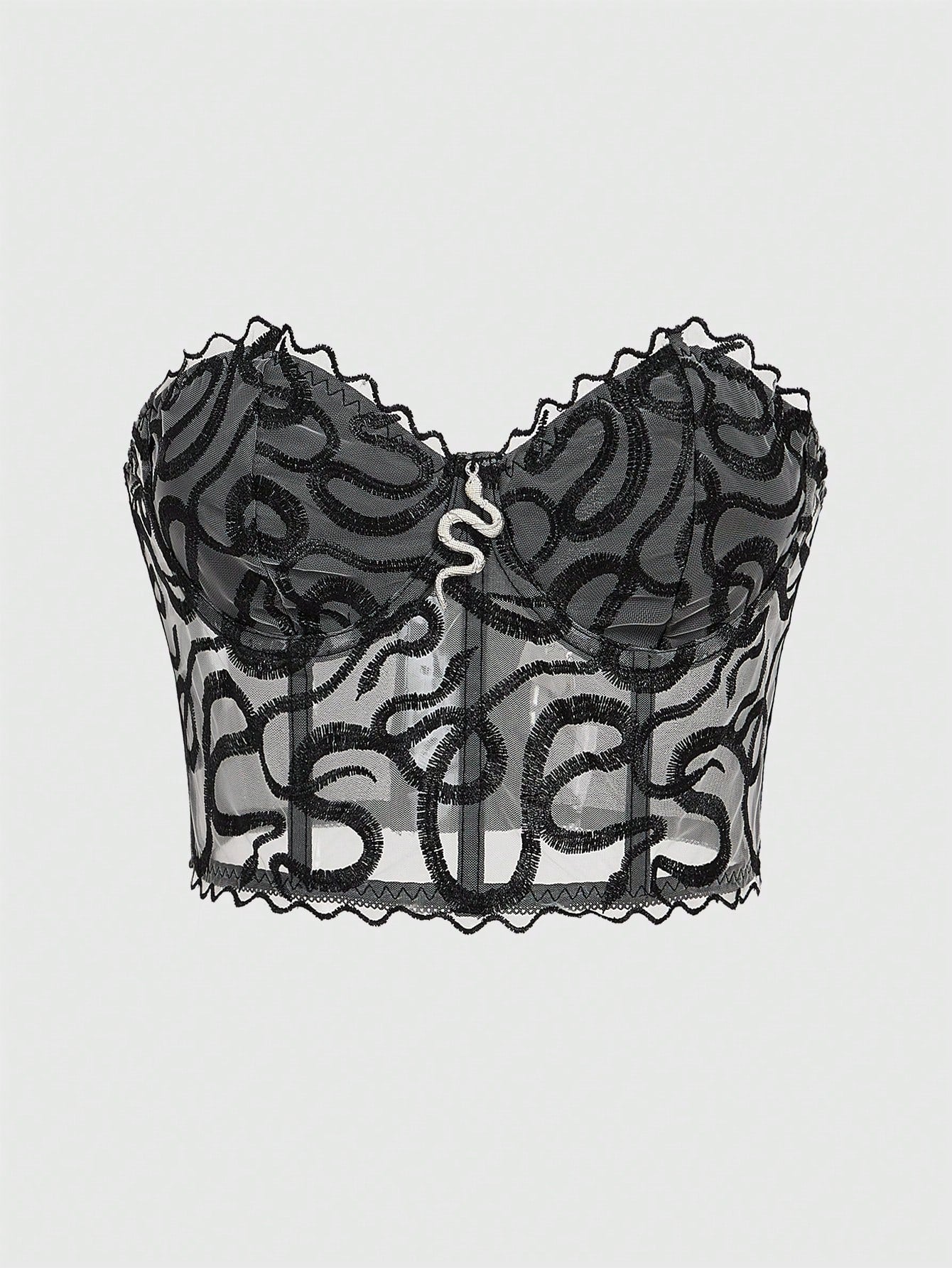 ROMWE Goth Top De Tubo Con Corpiño De Malla Con Decoración De Serpiente
