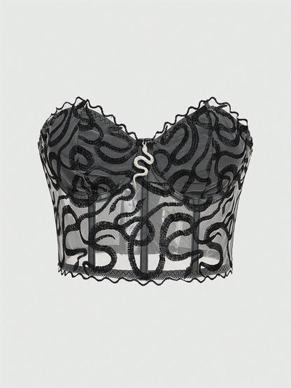 ROMWE Goth Top De Tubo Con Corpiño De Malla Con Decoración De Serpiente