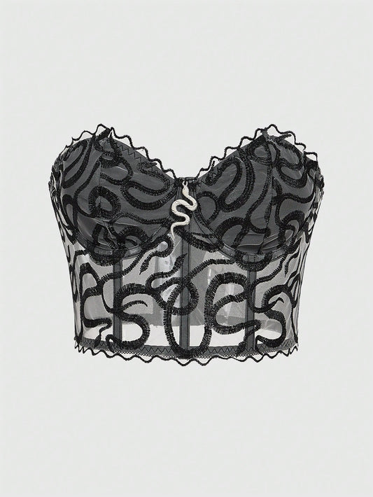 ROMWE Goth Top De Tubo Con Corpiño De Malla Con Decoración De Serpiente
