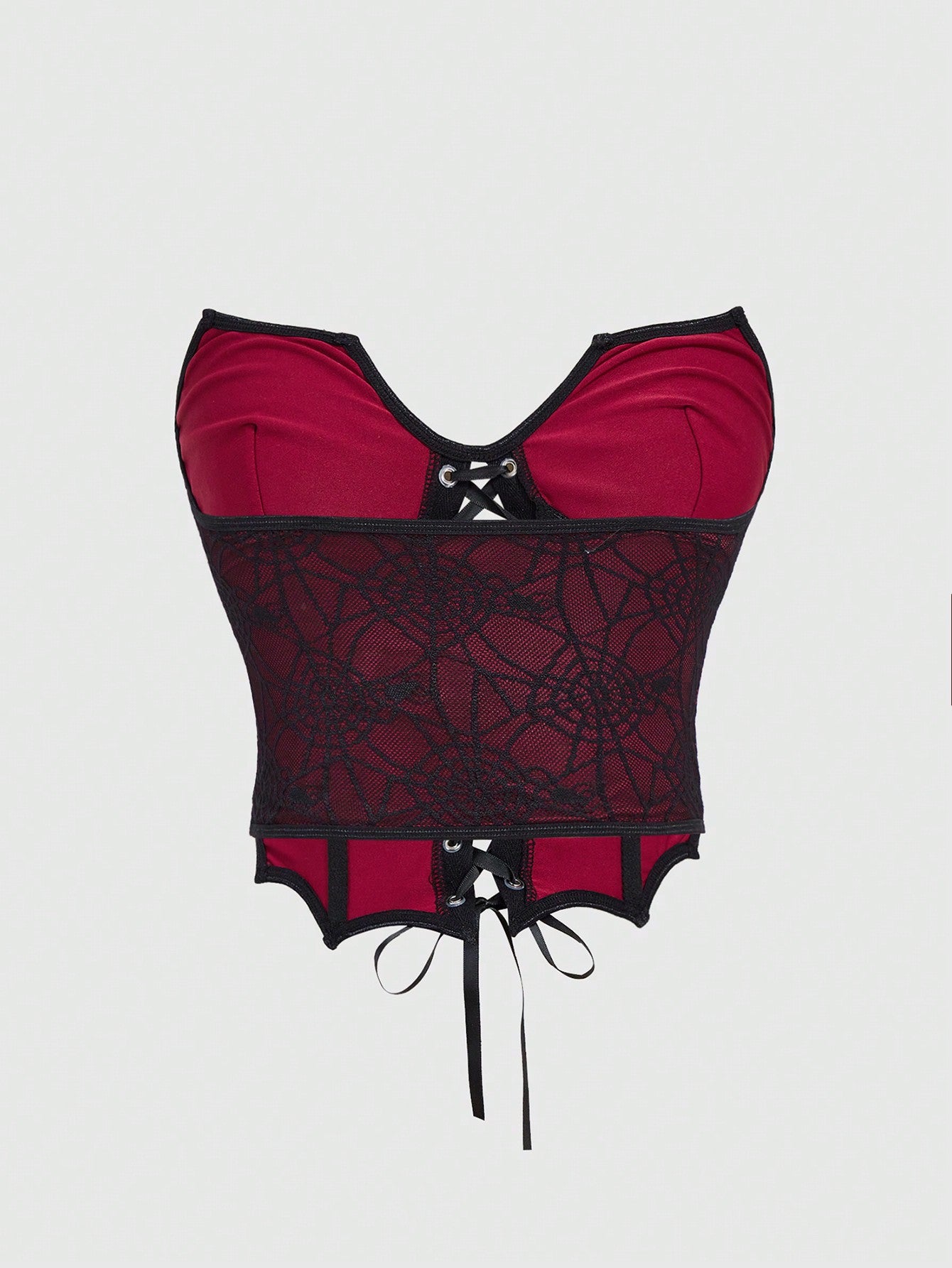 ROMWE Goth Top bandeau asimétrico con lazo en la cintura para mujer