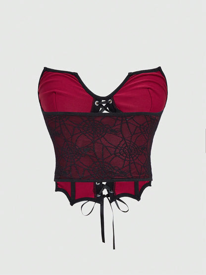 ROMWE Goth Top bandeau asimétrico con lazo en la cintura para mujer