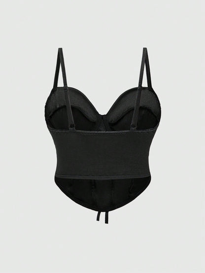 ROMWE Goth Top bustier sexy de tela de satén con tirantes finos, diseño de cintura ceñida con colgante cruzado para mujeres