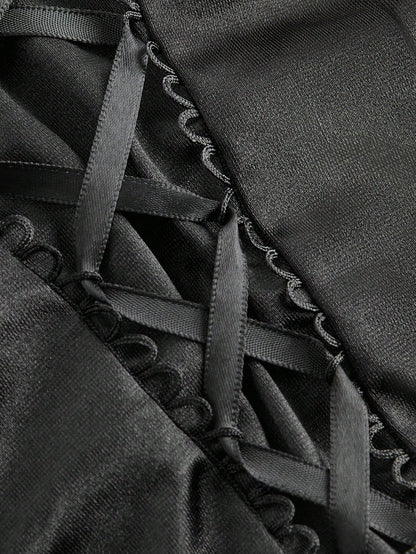 ROMWE Goth Top bustier sexy de tela de satén con tirantes finos, diseño de cintura ceñida con colgante cruzado para mujeres