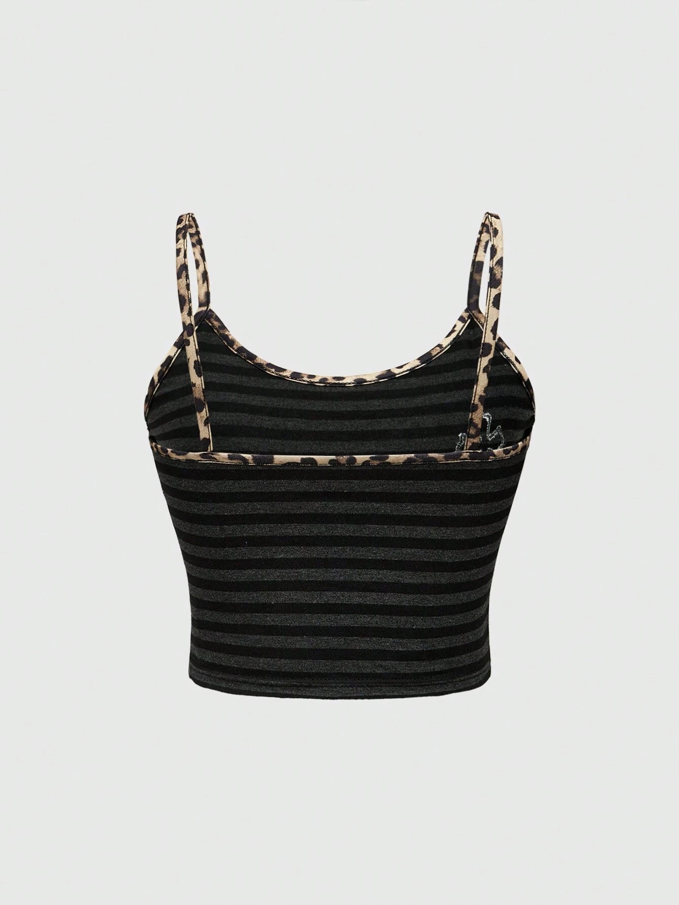 ROMWE Goth Top corto de camisola para mujeres con estampado de leopardo a rayas y bordes fruncidos