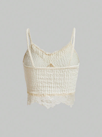 ROMWE Goth Top de camisola de encaje con inserción de tela de textura de punto en unicolor para verano