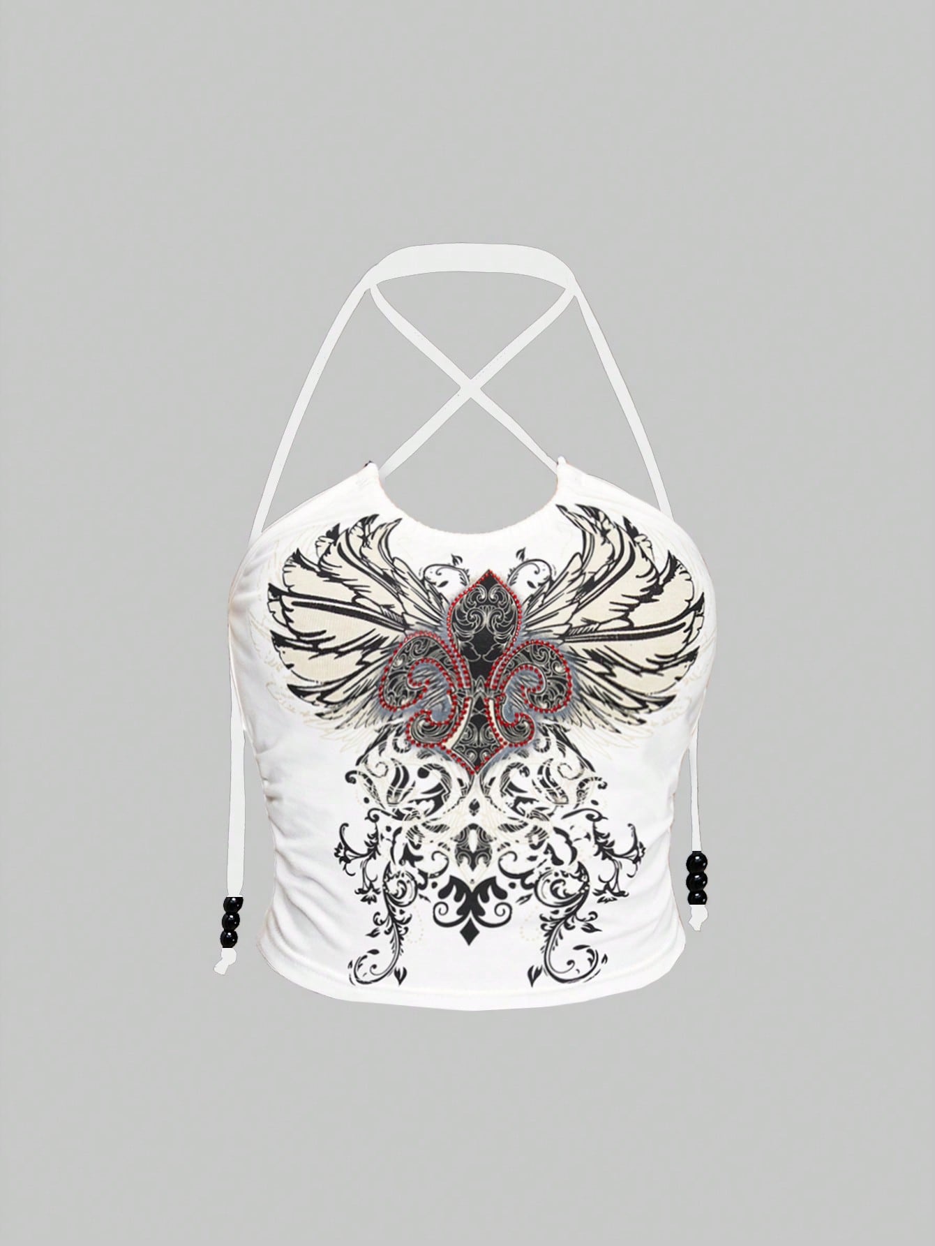 ROMWE Goth Top de cuello halter para mujer con estampado y lazo en la parte posterior