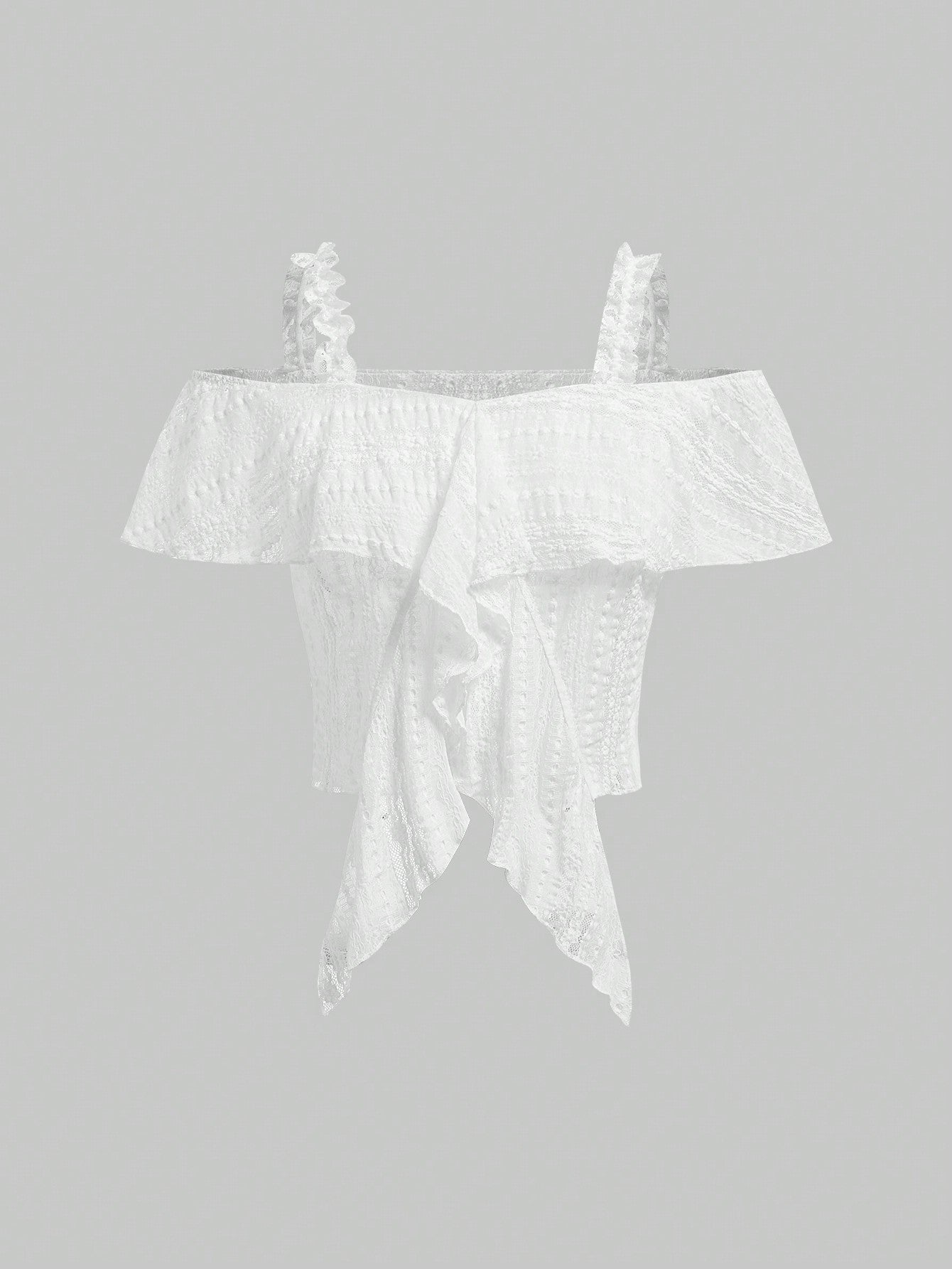 ROMWE Goth Top de hombros descubiertos con borde asimétrico y textura sólida