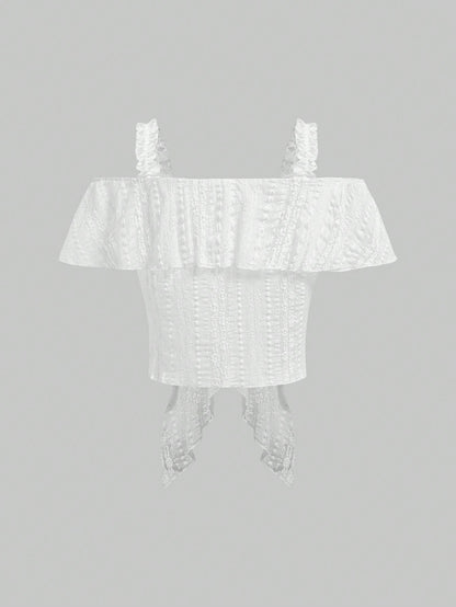 ROMWE Goth Top de hombros descubiertos con borde asimétrico y textura sólida