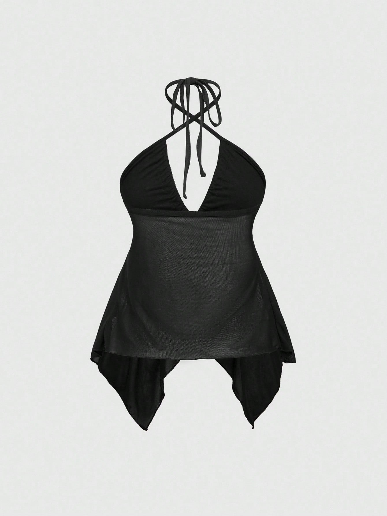 ROMWE Goth Top de tirantes asimétrico con encaje, decoración de metal y malla en estilo gótico para mujer
