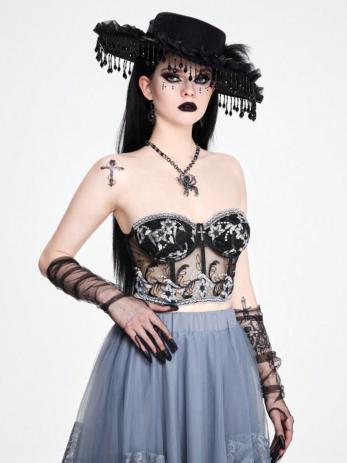 ROMWE Goth Top tubo con estampado floral de estilo palaciego gótico, Halloween