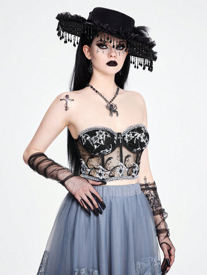 ROMWE Goth Top tubo con estampado floral de estilo palaciego gótico, Halloween
