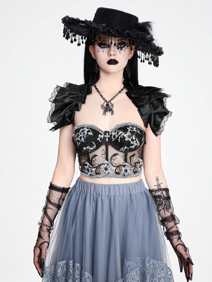 ROMWE Goth Top tubo con estampado floral de estilo palaciego gótico, Halloween