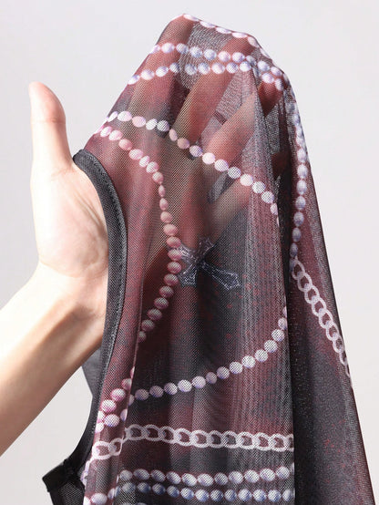 ROMWE Goth Vestido de cubierta con mangas acampanadas estampado, con colgante de cruz y perla gótica punk para mujer, adecuado para playa, vacaciones, discoteca