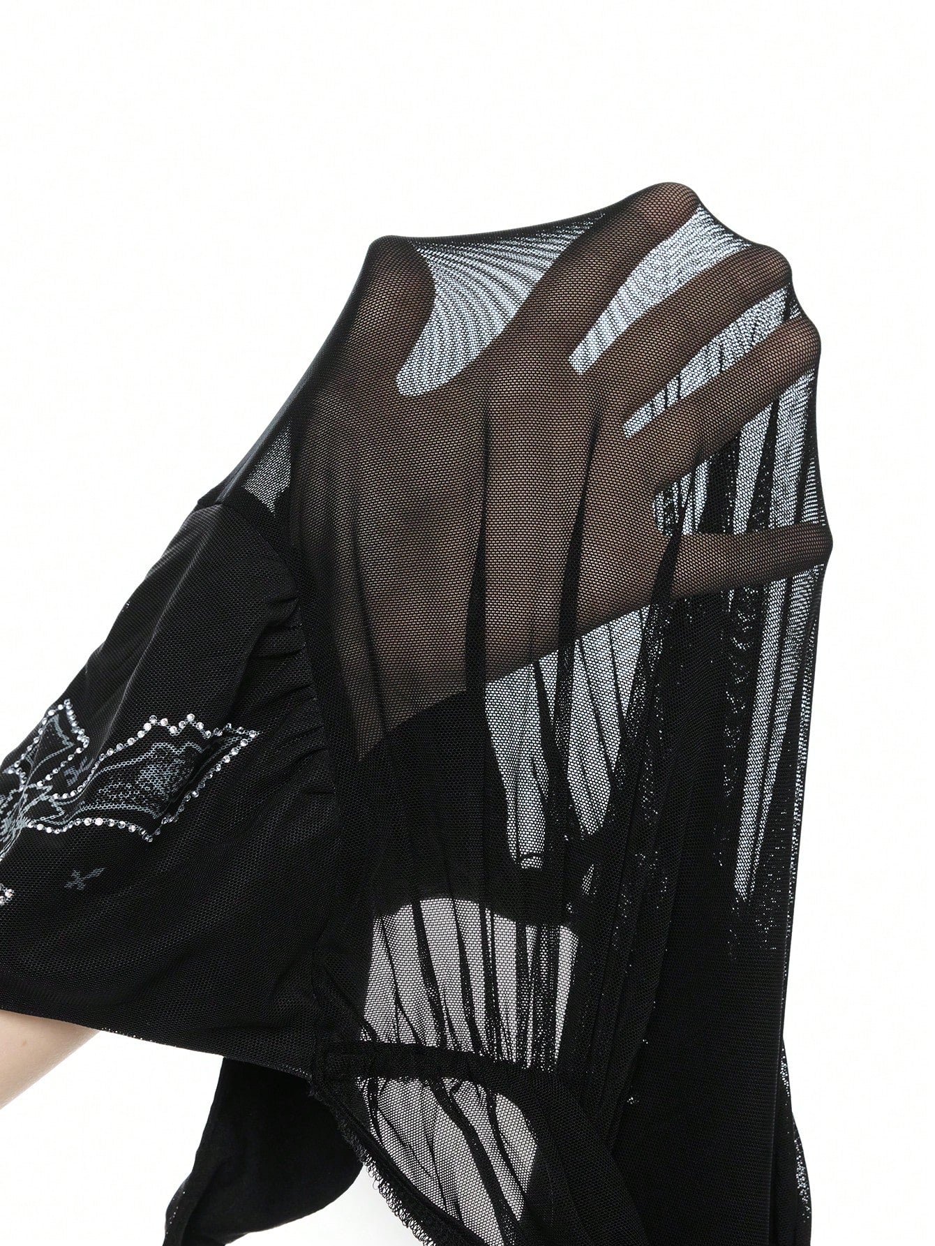 ROMWE Goth Vestido largo para mujer con cuello halter transparente, con strass en forma de cruz y plisado