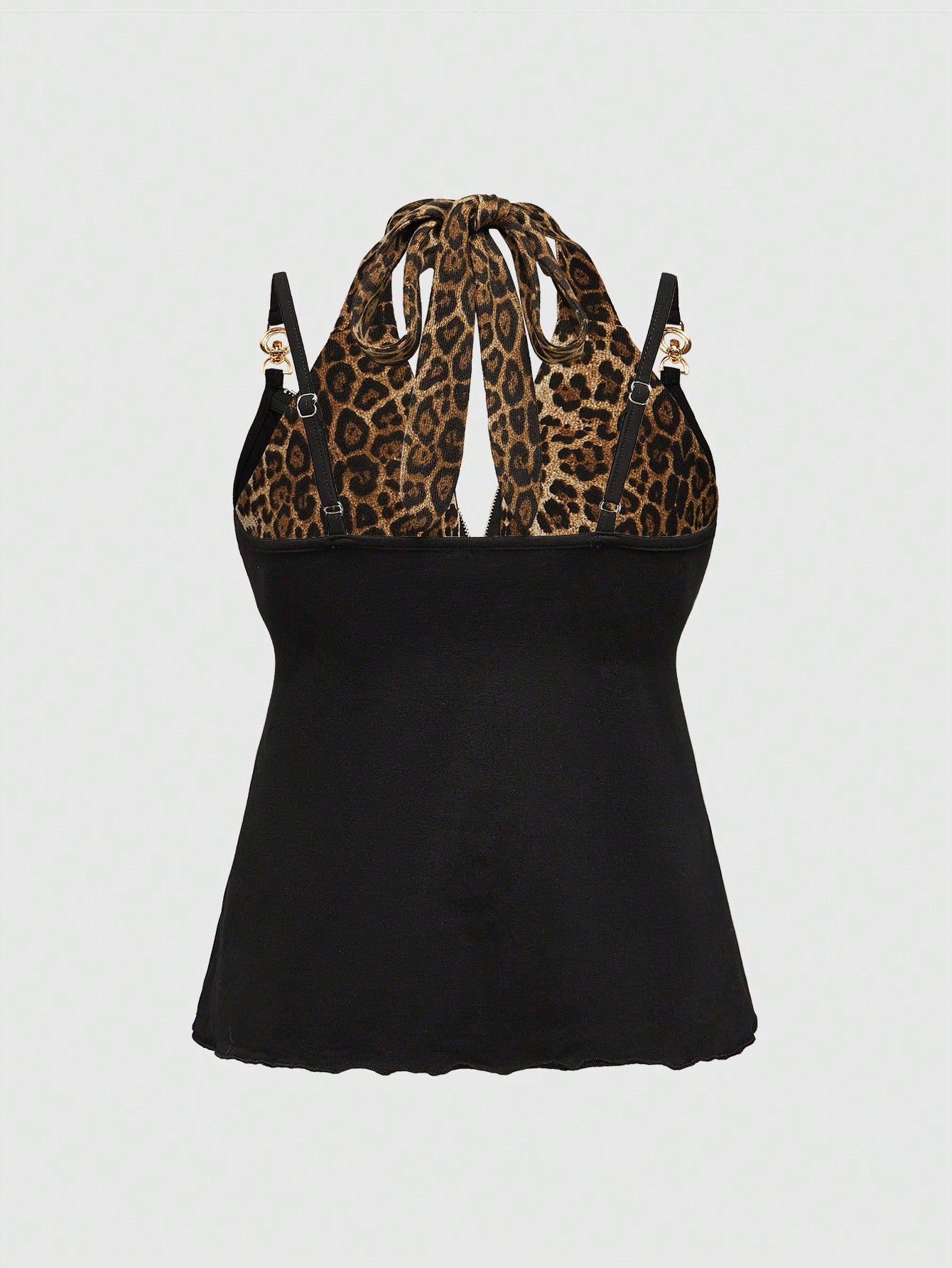ROMWE Grunge Punk Accesorios metálicos de cruz Gyaru de estilo Y2K 2 en 1 con parte superior de tirantes asimétrica de estampado de leopardo