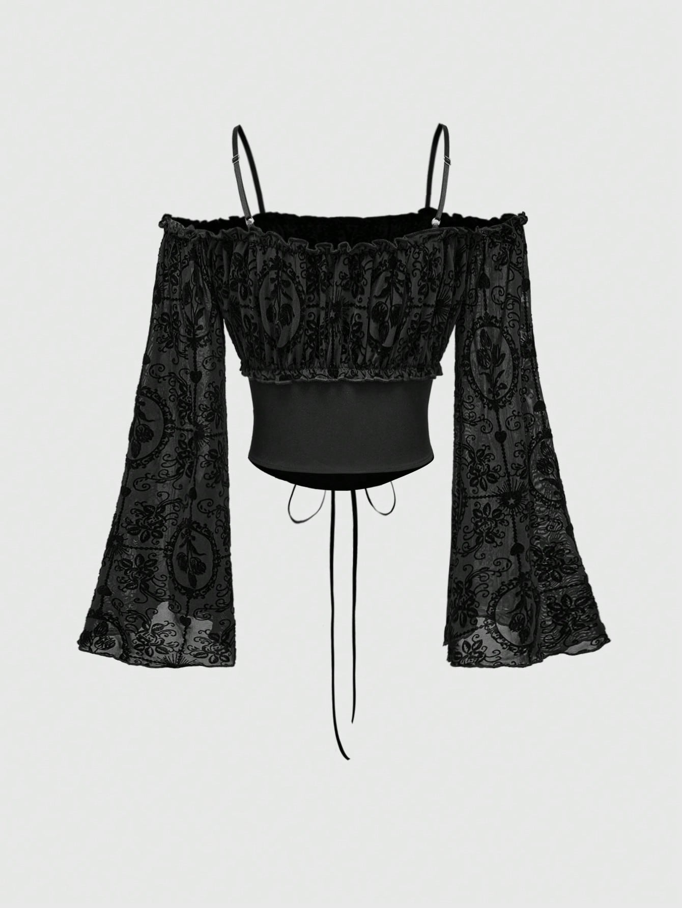 ROMWE Grunge Punk Camisa de mujer con un hombro, parchwork y lazo, estilo retro Y2K