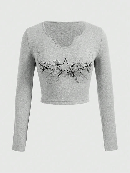 ROMWE Grunge Punk Camiseta Corta Tipo Cosechado De Mujer Con Estampado De Estrellas