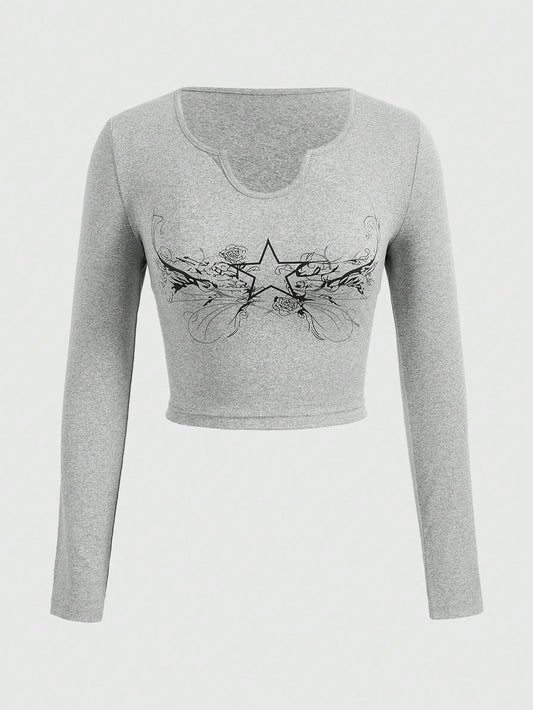 ROMWE Grunge Punk Camiseta Corta Tipo Cosechado De Mujer Con Estampado De Estrellas