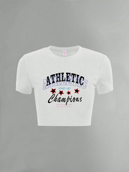 ROMWE Grunge Punk Camiseta ajustada para mujer con estampado de letras y estrellas, estilo casual americano