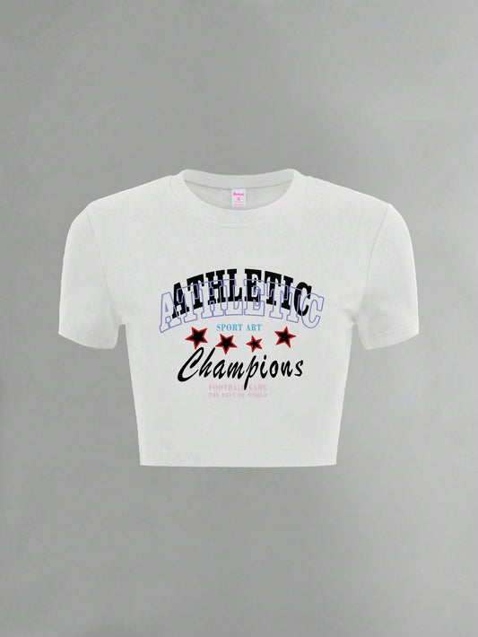 ROMWE Grunge Punk Camiseta ajustada para mujer con estampado de letras y estrellas, estilo casual americano